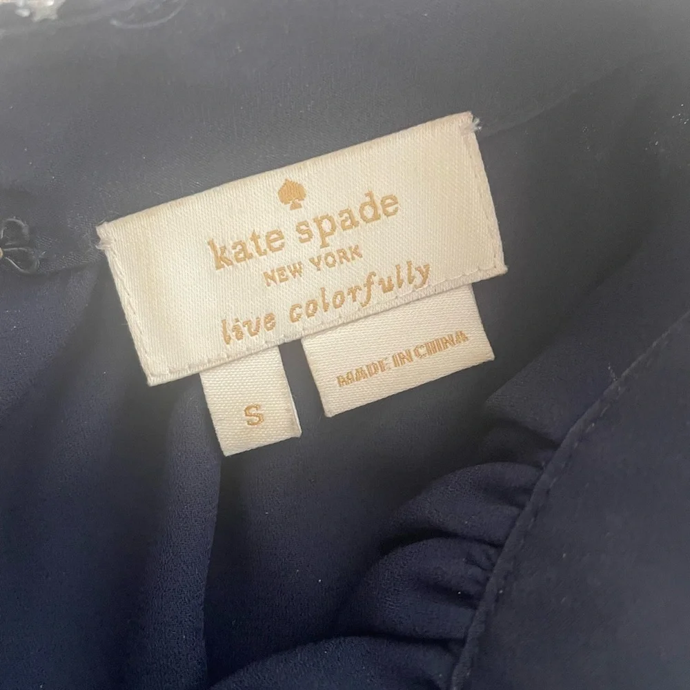 Kate Spade size S Navy Blue Sleeveless Blouse with Silver Star Pattern - Picture 3 of 8